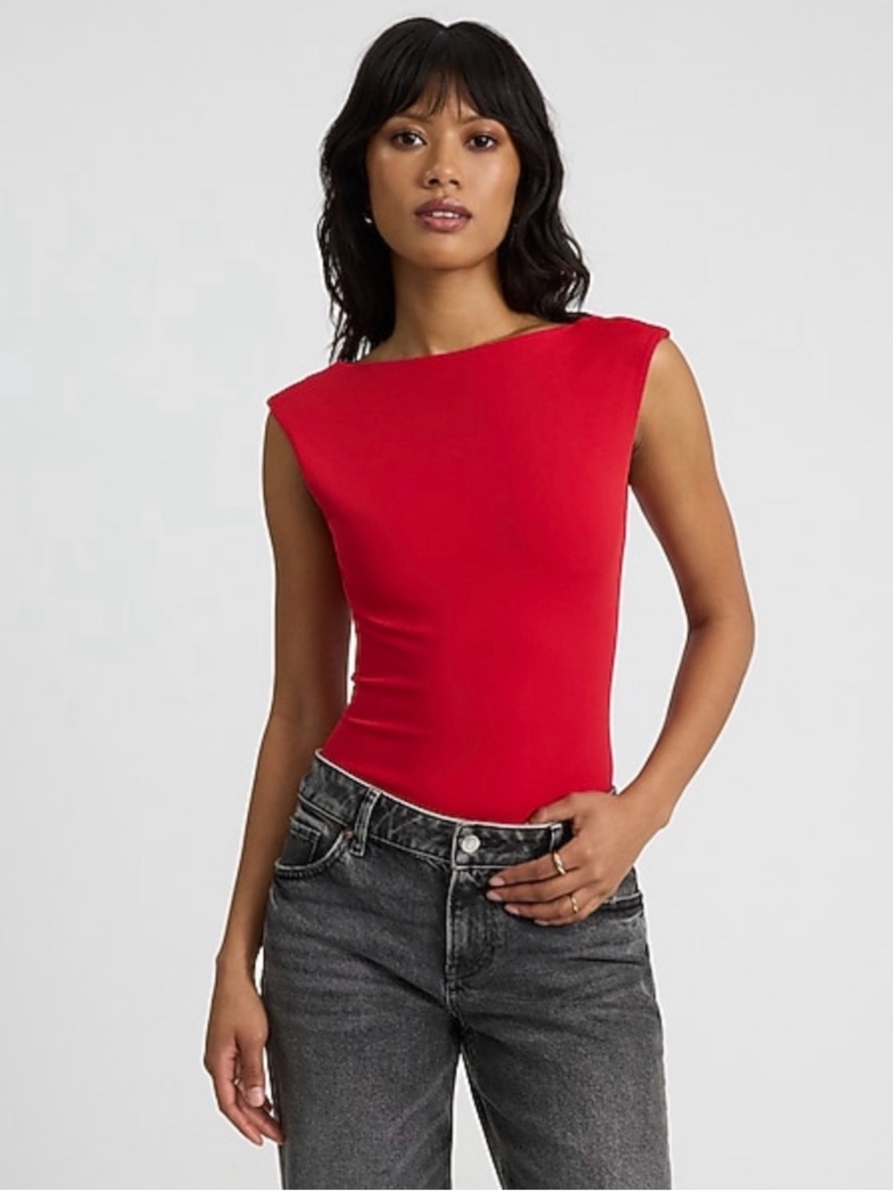 Express Red Sleeveless Boatneck Tank